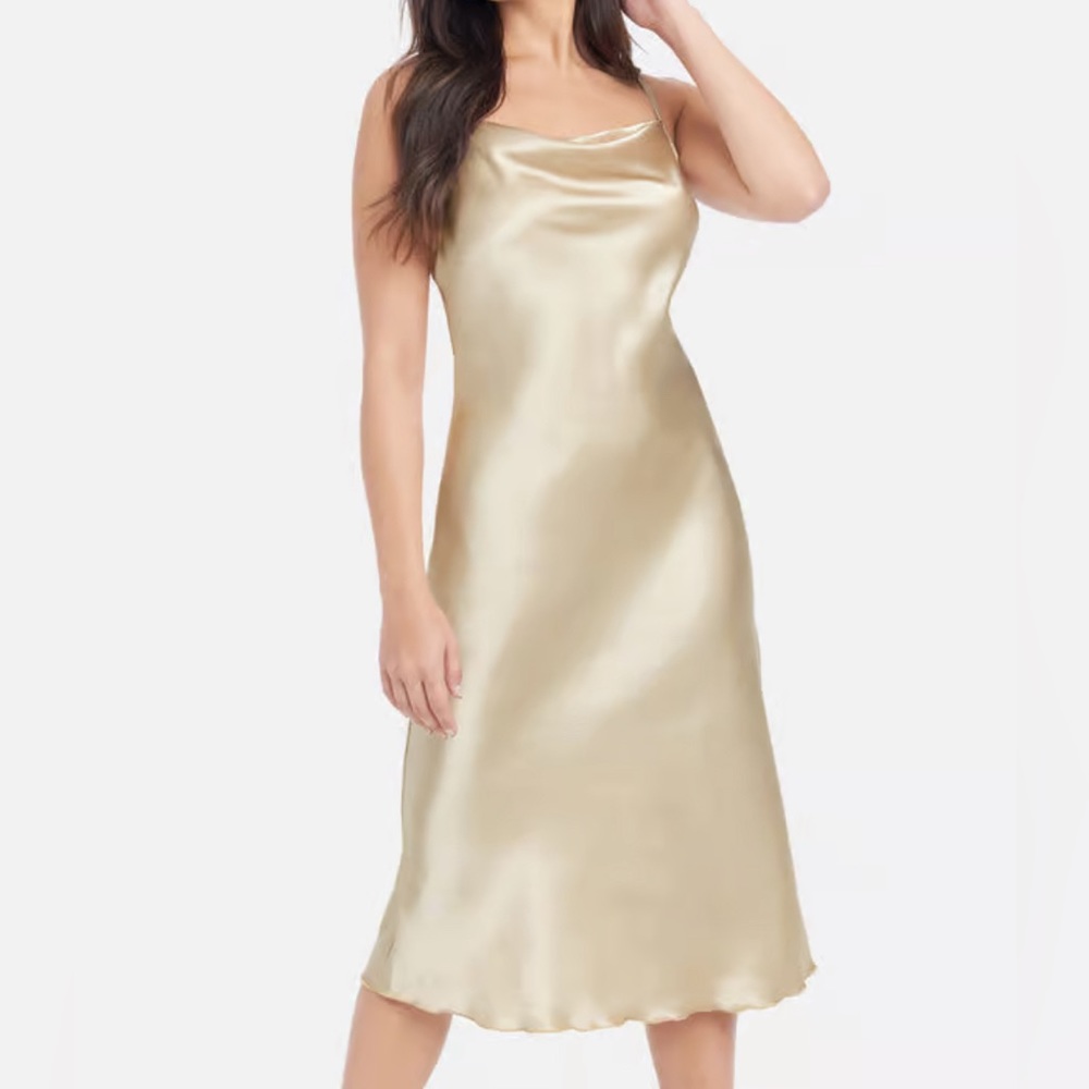 NWOT Double Zero Gold Cowl Neck Midi Dress